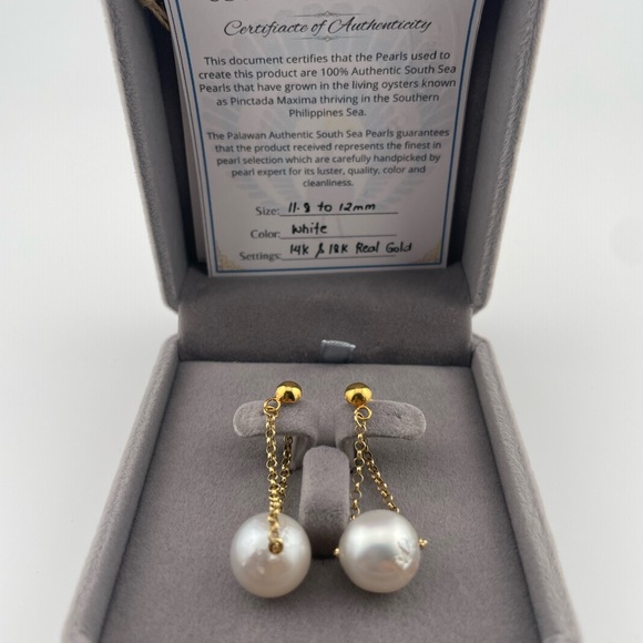 unbranded Jewelry - Rare 12mm South Sea Pearl Drops | Solid 18K Gold | Palawan Origin